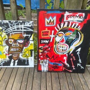 Original Paintings Lot of 2 Inspired Basquiat Neo-Expressionism Street Art